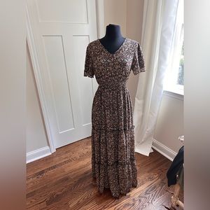 Fall Boutique Floral Maxi Dress with Elastic Waist